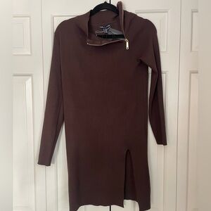 Cable & Gauge Brown Long Sleeve Dress with Zipper